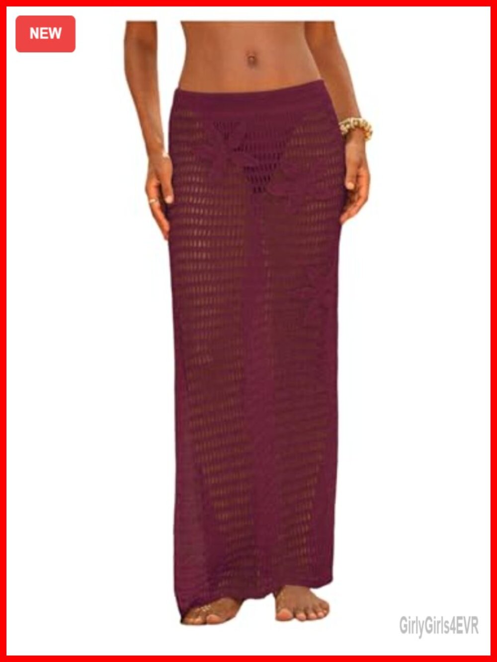 Crochet Beach Cover Up Long Skirt Swimwear Side Split